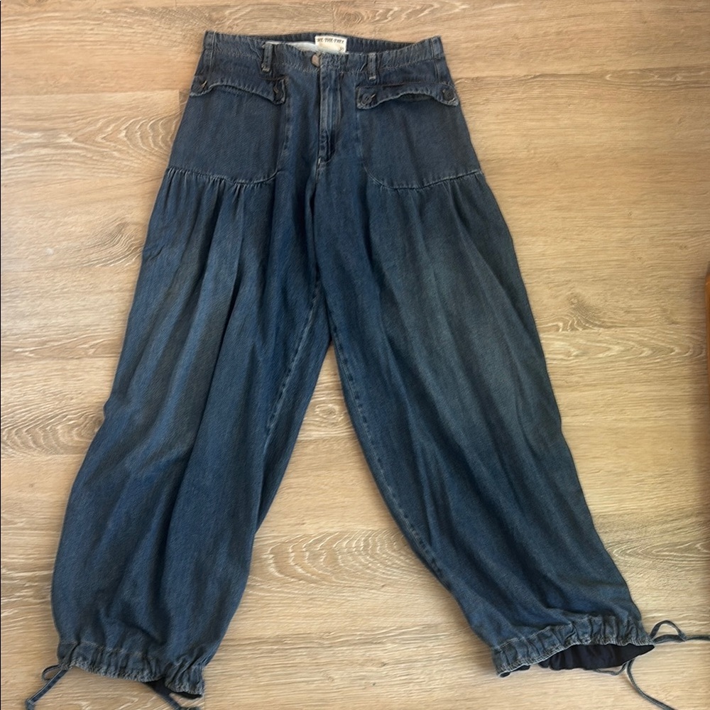 We The Free Blue Flare Wide Leg Jeans with Dramatic Silhouette Denim Bloomers